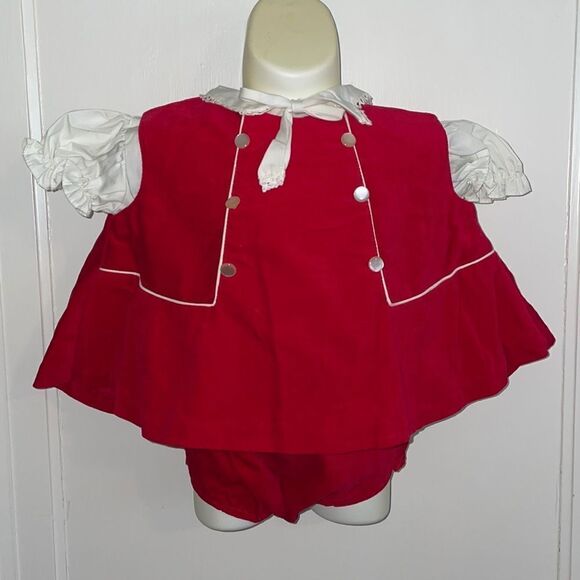 Vtg Christmas 3 piece red/white red velvet outfit with white shirt diaper pants - Picture 1 of 10